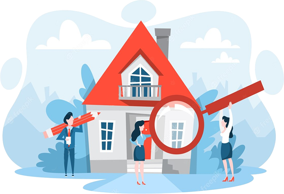 Best Property Management Company in Pheonix 2020 PropertyManagement.com Award A geometric illustration of house under a magnifying glass. There's a man with a large pencil.