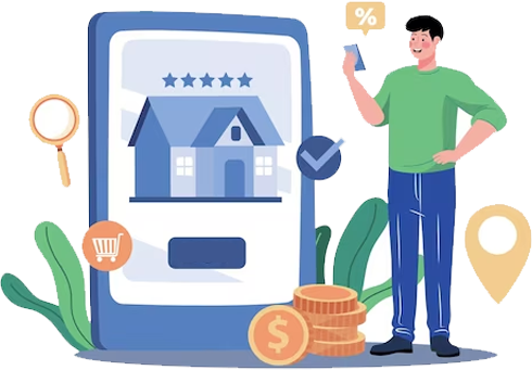 An illustration of a tenant paying their rent on their phone.